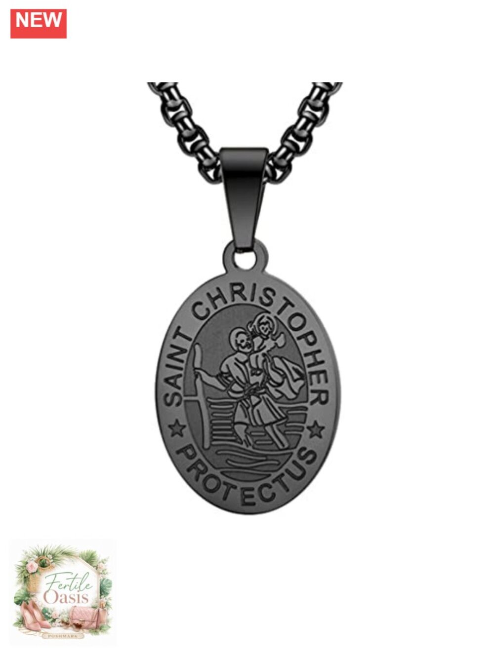 Saint Christopher Medal Necklace Stainless Steel 24"